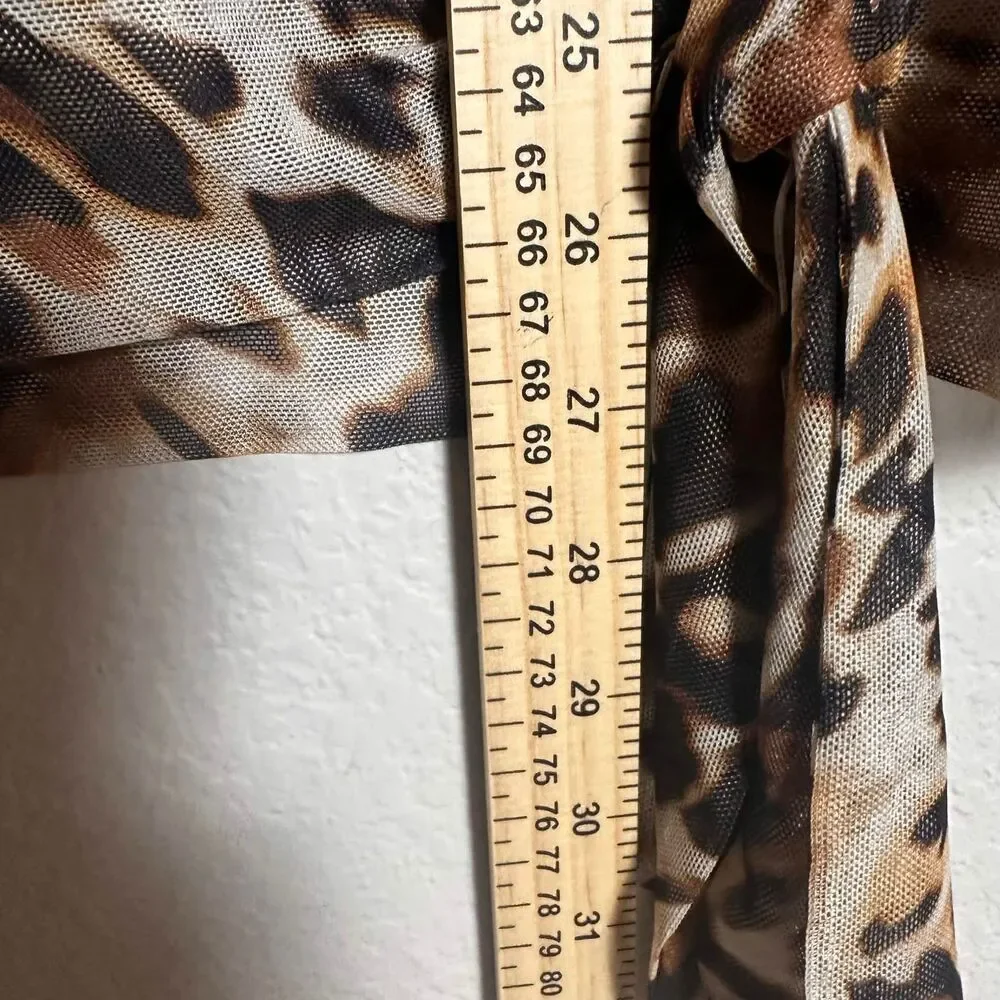 Chico's Leopard Print Mesh Overlay Side Tie Blouse XL Sz 3 3/4 Sleeve Top - Picture 7 of 8